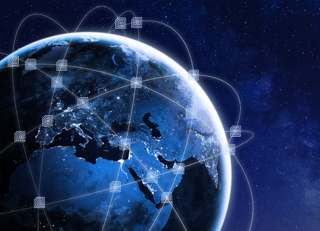 Globe showing connections made by RFID technology
