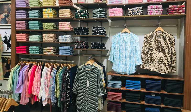 Clothing retailer with colourful shirts and garments