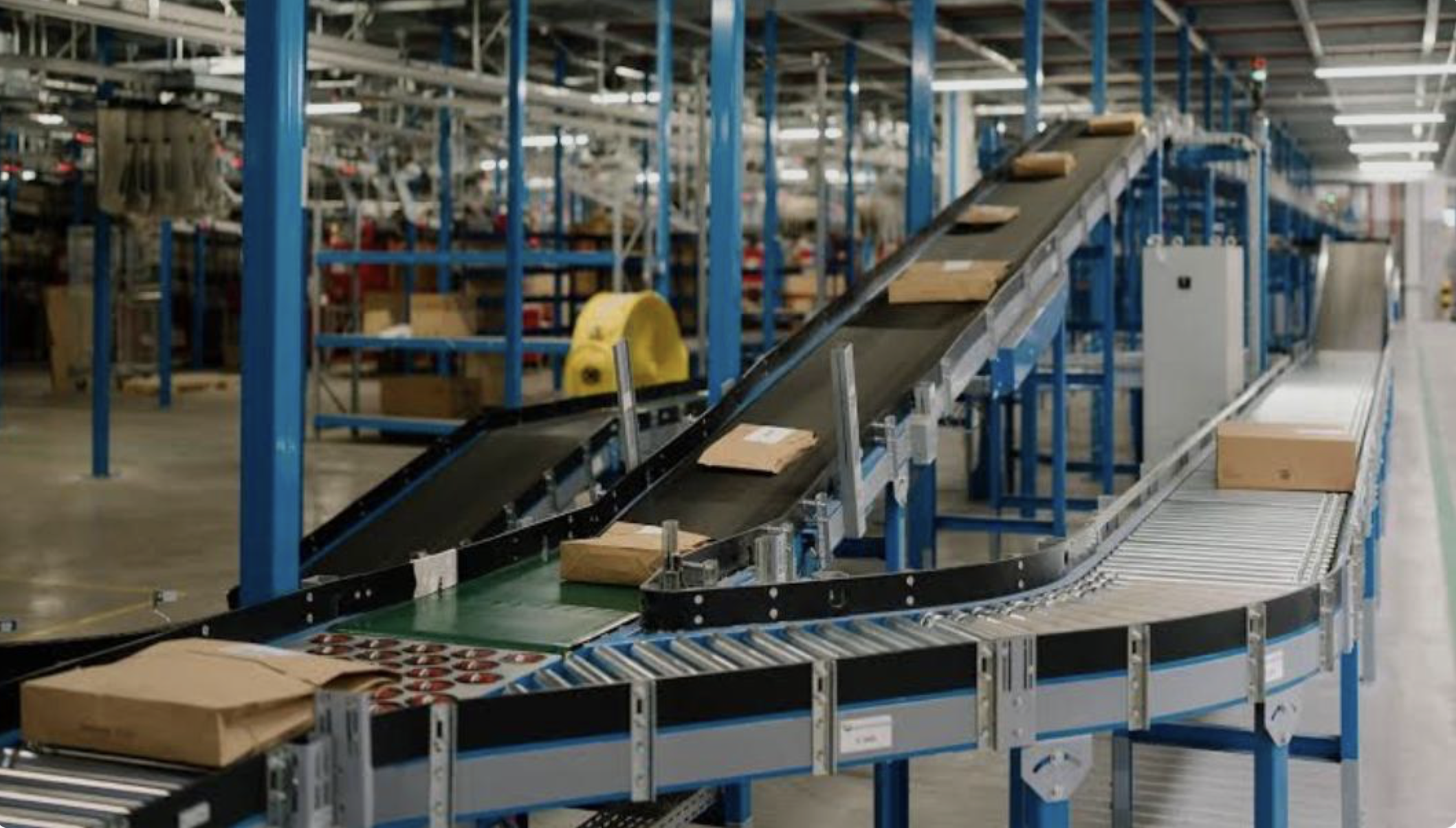 Smart warehouse featuring conveyor belt for orders